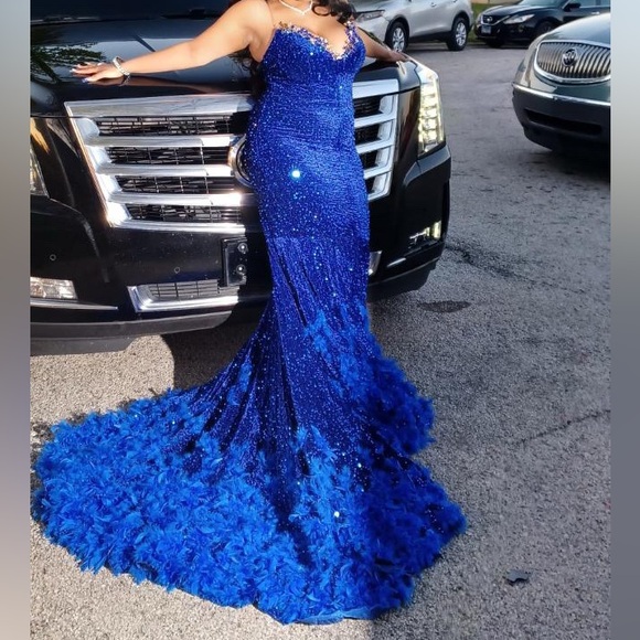 Blue Sequin Sweetheart Prom Gown